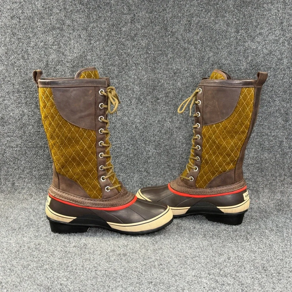 Sorel Sorelli Quilted Wool Winter Boots Women's 6 Green Brown Waterproof Snow